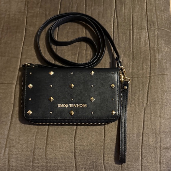 EC-Michael Kors Black and Gold Studded Wristlet - Picture 1 of 16